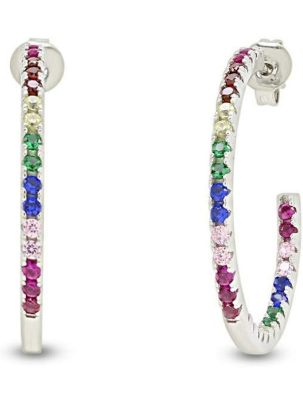 Vibrant Rainbow Cubic Zirconia Round Hoop Earrings for Women - Colorful Jewelry